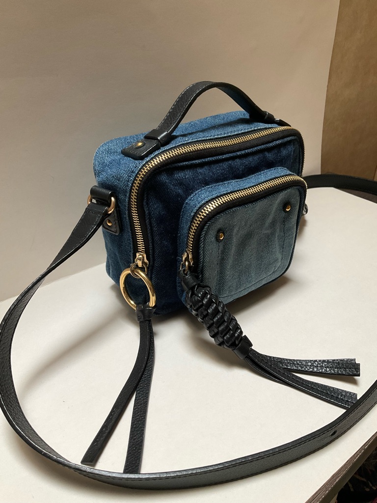See By Chlo Patti Camera Bag Denim Blue & Black Crossbody Blue Jeans Top Handle